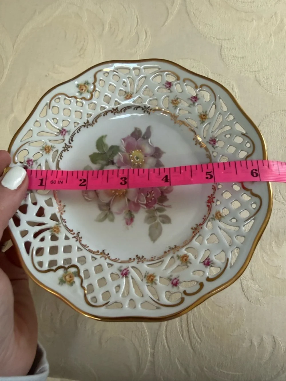 Schumann‎ Arzberg Pedestal Compote Bowl Reticulated Floral Gold Germany
